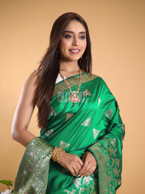 Green Color Banarasi Silk Saree With Zari Weaving Work