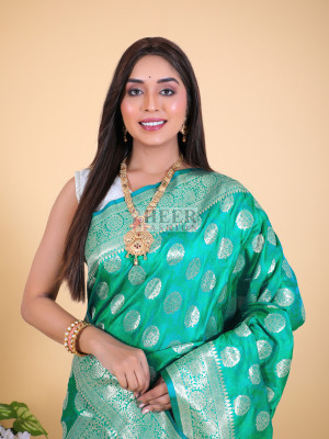 Green Color Banarasi Silk Saree With Zari Weaving Work