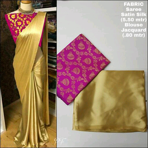 Pink color satin silk Solid jaquard saree