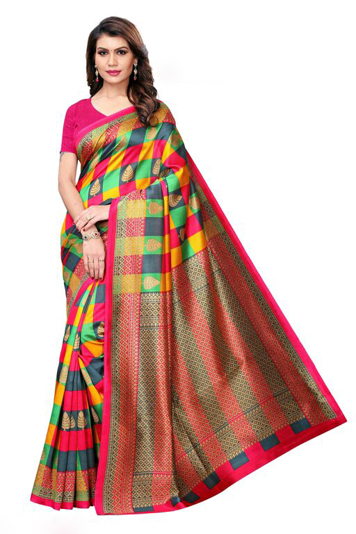Multi color art silk printed saree