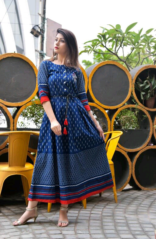 Blue Cotton Printed kurtis