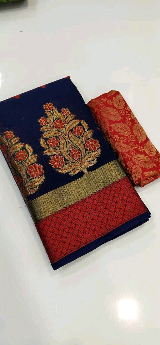 Blue color Banarasi Cotton Jacquard work saree