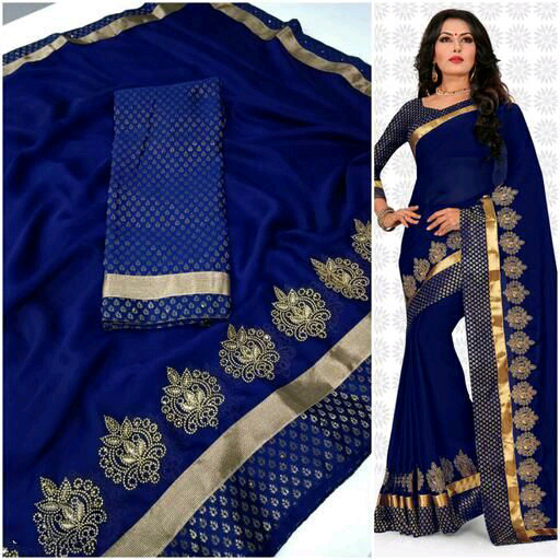 royal blue color Two Tone Moss Chiffon saree