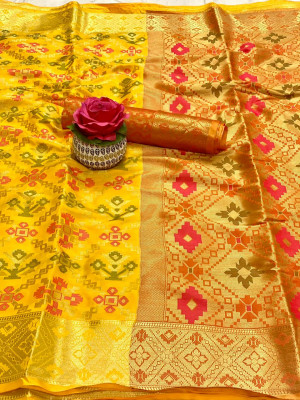 Yellow color banarasi silk weaving Patola saree
