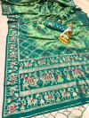 Parrot and green color bandhani printed saree with golden zari weaving work