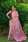 Pink color Soft Munga Silk Weaving digital printed  saree