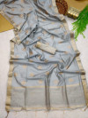 Gray color soft linen saree with zari weaving work