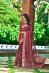 Magenta color sambalpuri cotton saree with zari woven border