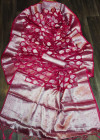Pink color organza silk saree with silver zari weaving butti