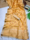 Yellow color soft linen saree with zari weaving work