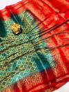 Dark green color pure muslin silk saree with golden zari weaving work