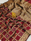 Maroon color bandhani saree with golden zari weaving work