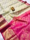 Off White color  Kanchipuram silk saree with zari woven work