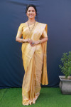 Yellow color soft muslin silk saree with woven work