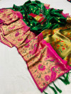 Green color pure paithani silk saree with zari weaving work