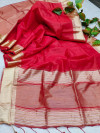 Red color tussar silk saree with zari woven work
