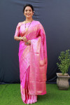 Pink color soft muslin silk saree with woven work