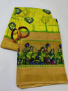 Yellow color soft linen saree with digital printed work