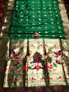 Green pink color paithani silk saree with zari weaving work