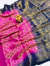 Pink color pure muslin silk saree with golden zari weaving work