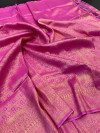 Rani pink color soft silk saree with zari  weaving work