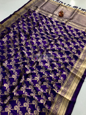 Royal blue color banarasi silk saree with golden zari weaving work