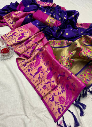 Purple color pure paithani silk saree with zari weaving work