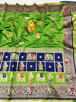 Mehndi green color paithani silk saree with zari weaving work