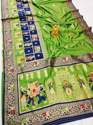 Mehndi green color paithani silk saree with zari weaving work