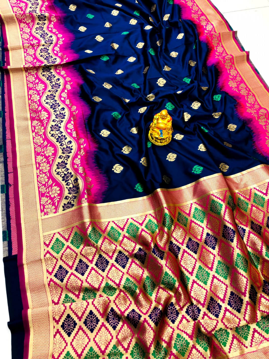 Navy blue color paithani silk saree with zari weaving work