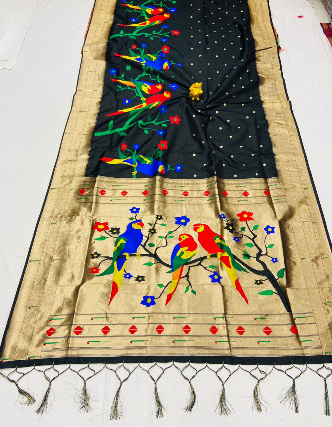 Black color paithani silk saree with zari weaving work