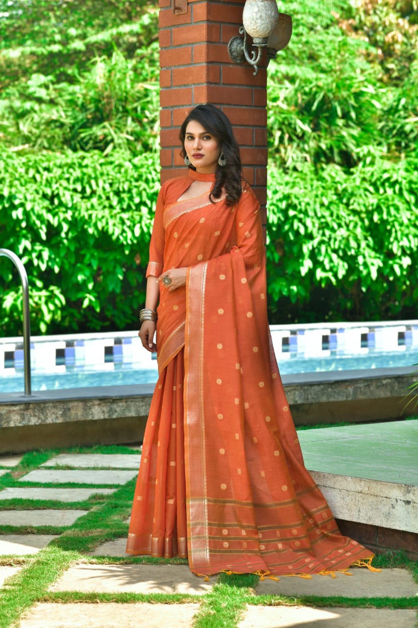 Orange & Red Pure Cotton Saree | Sakhi Fashions – sakhifashions