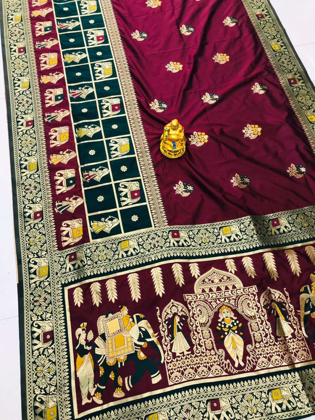 Magenta color paithani silk saree with zari weaving work