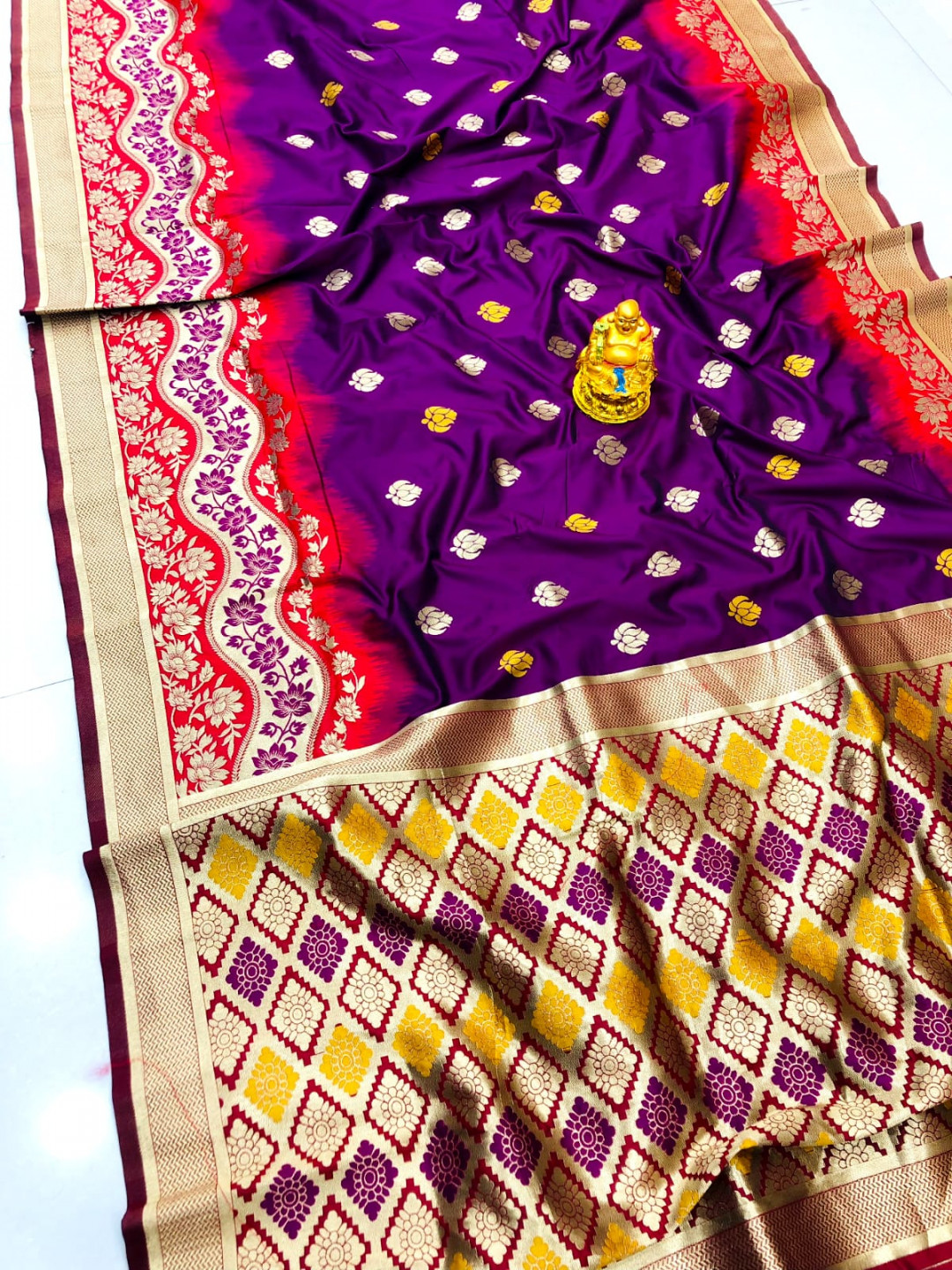 Magenta color paithani silk saree with zari weaving work