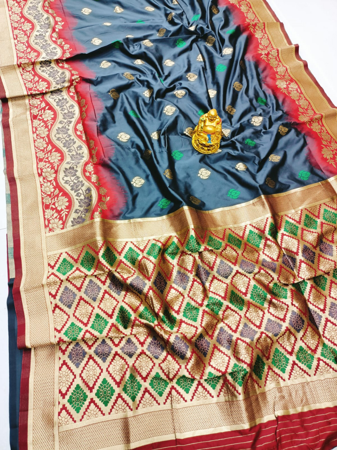 Gray color paithani silk saree with zari weaving work