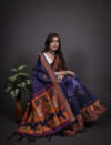 Navy blue color handloom raw silk saree with zari woven work