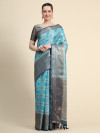 Sky blue color banarasi silk saree with zari woven work