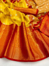 Mustard yellow color kanchipuram silk saree with zari woven work