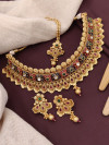 Gold Plated Queen Choker Necklace Bridal Ethnic Jewellery with Maangtikka and Earrings