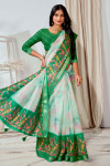 Green color Soft linen silk saree with digital printed work