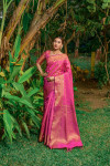 Pink color banarsi silk saree with zari weaving work