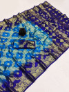Sky blue and royal blue color soft art silk saree with zari weaving work