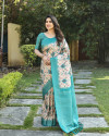 Sky blue color banarasi silk saree with printed work
