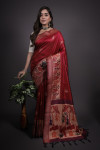 Red color handloom raw silk saree with zari woven work