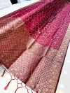 Maroon color soft organza silk saree with zari weaving work