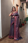 Navy blue color soft fancy silk saree with zari woven work