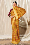 Yellow color dola silk saree with printed work
