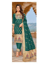 Rama green color paithani silk unstitched dress