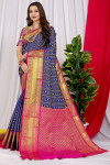 Navy blue color kanchipuram silk saree with zari weaving work