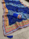 Royal blue color georgette saree with bandhej printed work
